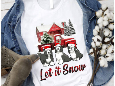 Let It Snow Bearded Collie Christmas T Shirt 100% Cotton