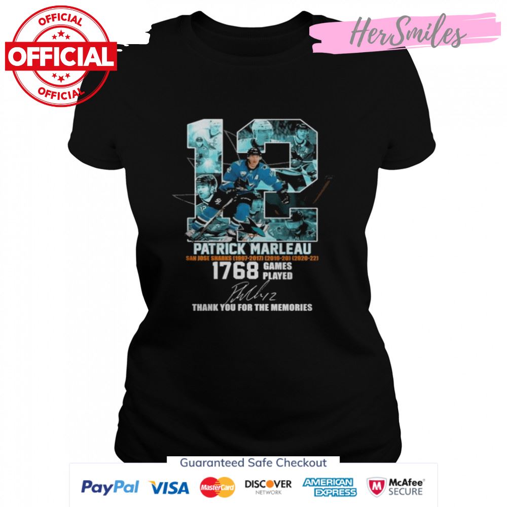 12 Patrick Marleau San Jose Sharks 1768 Games Played Signature Shirt