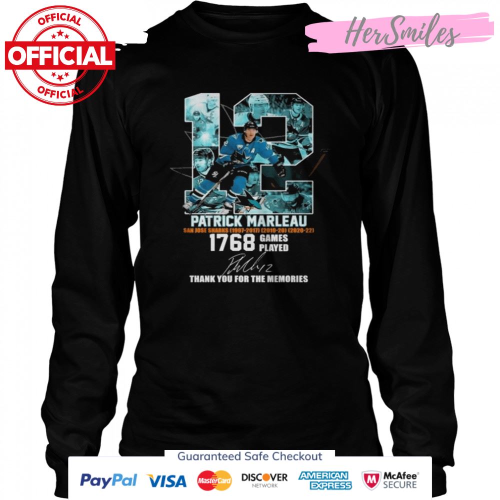 12 Patrick Marleau San Jose Sharks 1768 Games Played Signature Shirt