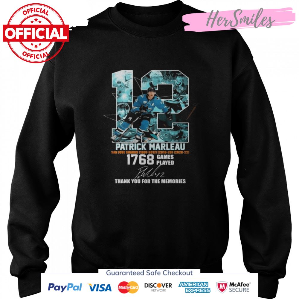 12 Patrick Marleau San Jose Sharks 1768 Games Played Signature Shirt 12 Patrick Marleau San Jose Sharks 1768 Games Played Signature Shirt