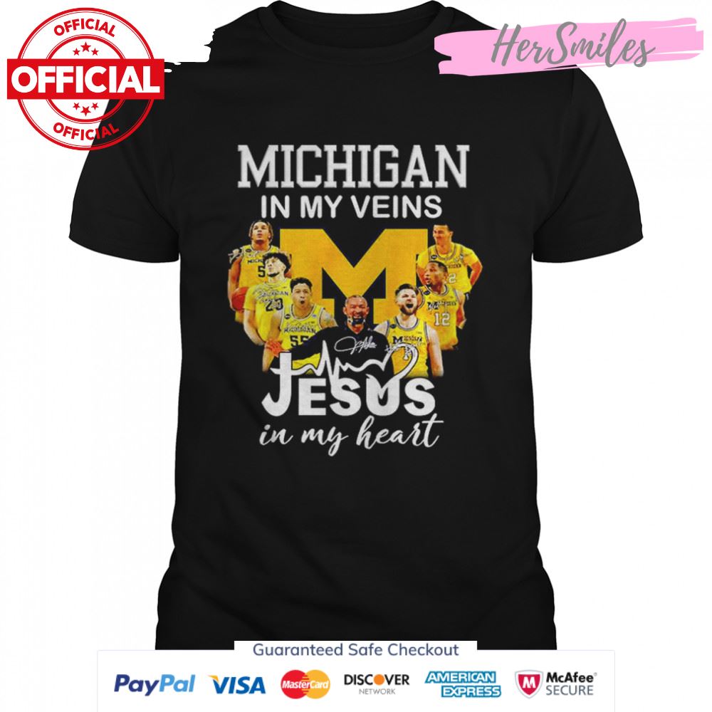 Michigan In My Veins Jesus In My Heart Signatures T-Shirt