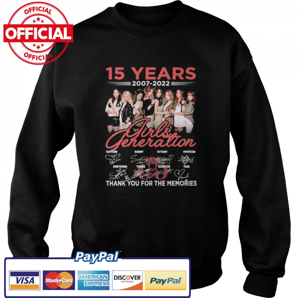 15 years 2007-2022 Girls Generation signatures thank you for the memories shirt 15 years 2007-2022 Girls Generation signatures thank you for the memories shirt