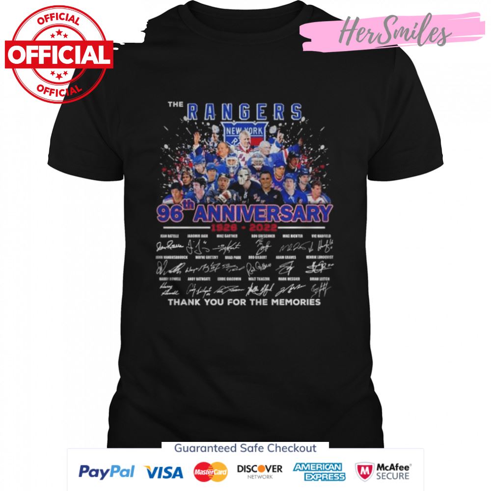 The New York Rangers 96th anniversary 1926 2022 thank you for the memories signatures shirt
