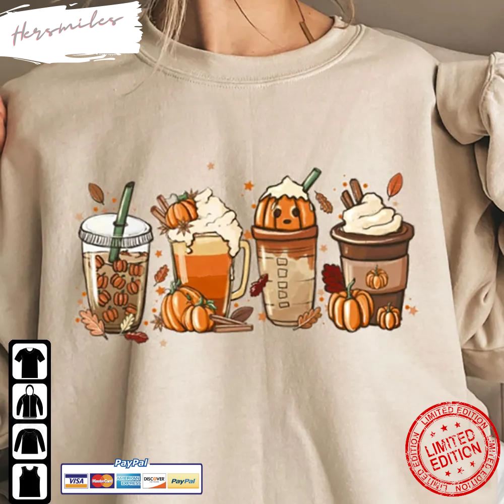 Drinking Coffee  Fall Coffee Halloween Pumpkin Latte Drink Cup T-Shirt