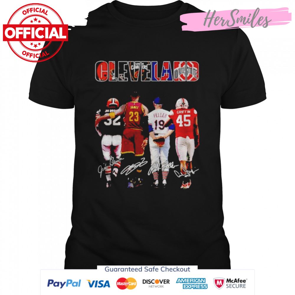 Cleveland Sports Teams Jim Brown Lebron James Feller Griffin signatures shirt