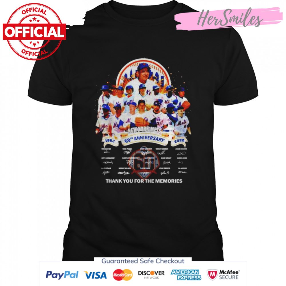 New York Mets 60th anniversary 1962 2022 thank you for the memories signatures unisex T-shirt