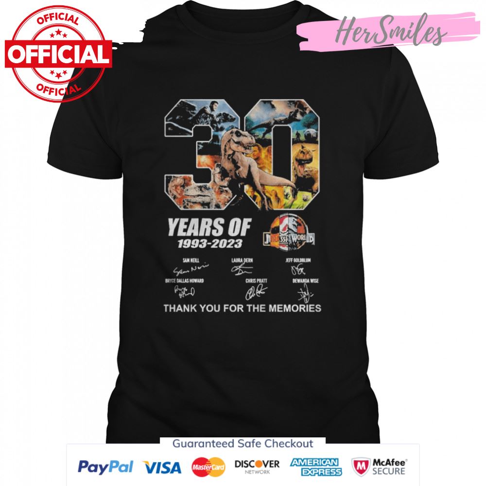 30 Years Of The Jurassic World 1993-2023 Signatures Thank You For The Memories Shirt