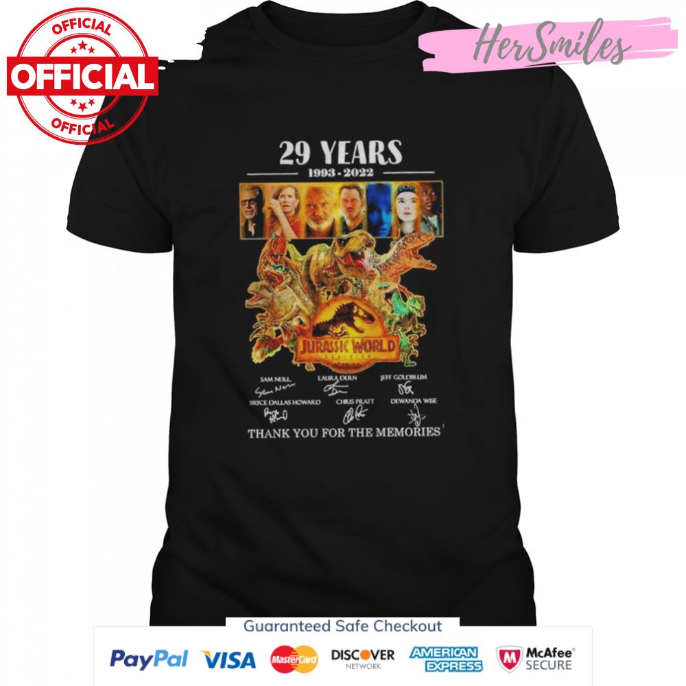 29 Years 1993-2022 Jurassic World Dominion Thank You For The Memories Signatures T-Shirt