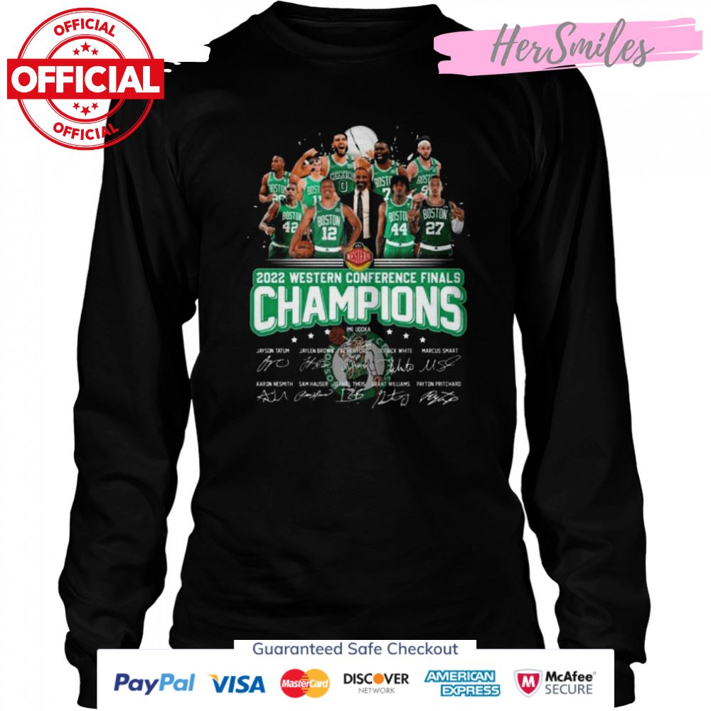 2022 Western Conference Finals Champions Boston Celtics NBA Team Signatures Shirt 2022 Western Conference Finals Champions Boston Celtics NBA Team Signatures Shirt
