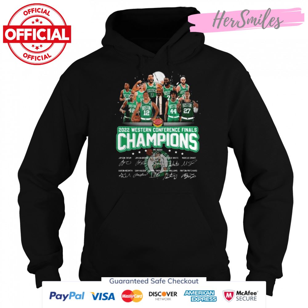 2022 Western Conference Finals Champions Boston Celtics NBA Team Signatures Shirt 2022 Western Conference Finals Champions Boston Celtics NBA Team Signatures Shirt