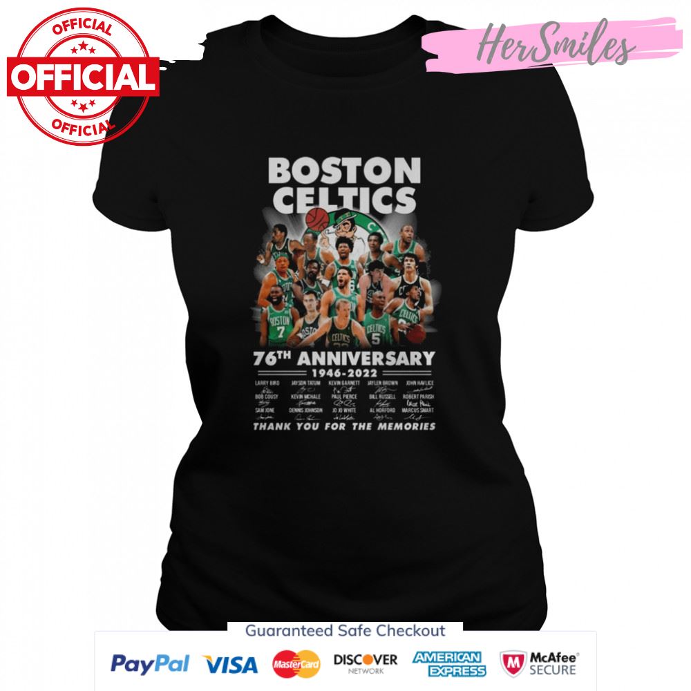 76th Anniversary Of Boston Celtics 1946 2022 Signatures Thank You For The Memories Shirt