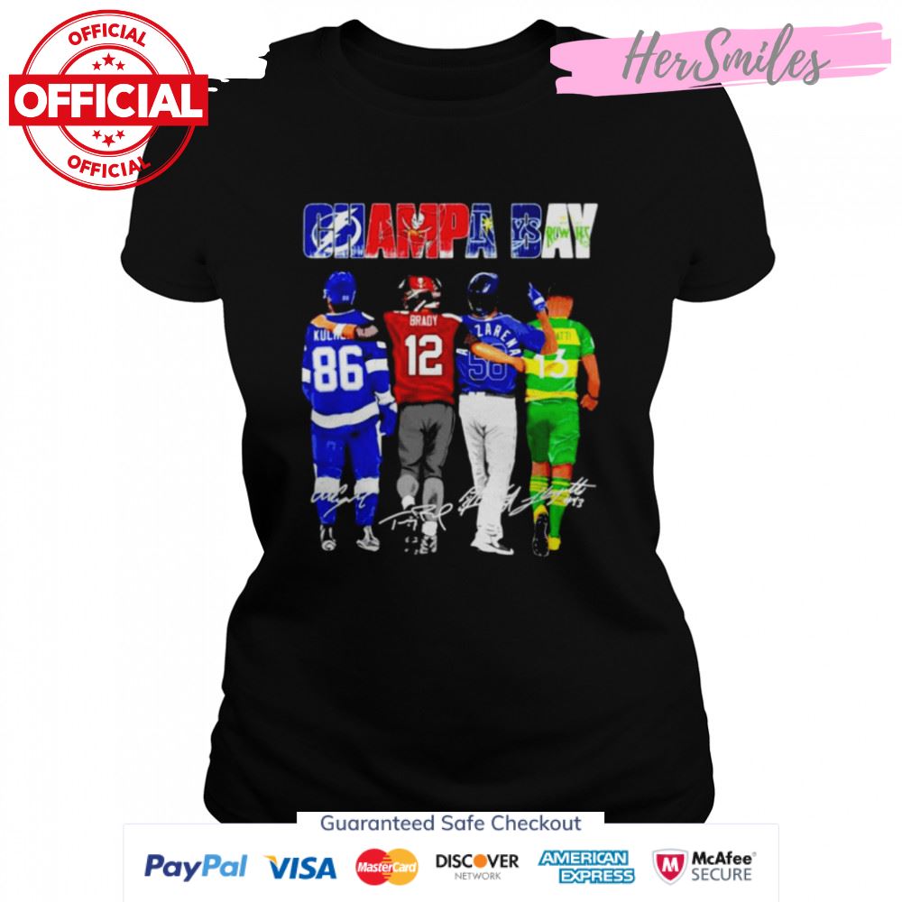 Champa Bay Nikita Kucherov Tom Brady Randy Arozarena and Sebastián Guenzatti signatures shirt