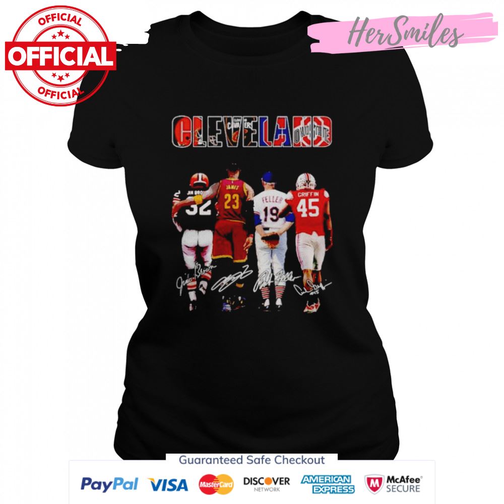 Cleveland Sports Teams Jim Brown Lebron James Feller Griffin signatures shirt