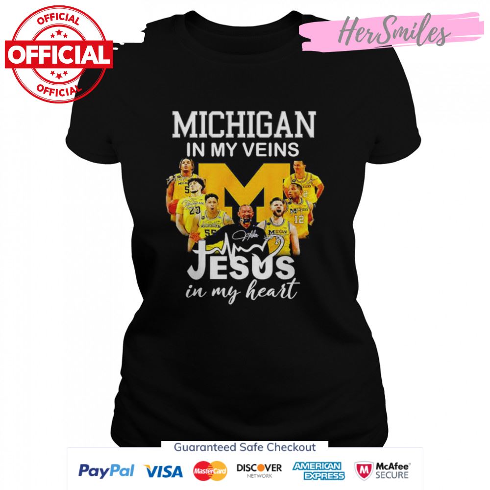Michigan In My Veins Jesus In My Heart Signatures T-Shirt