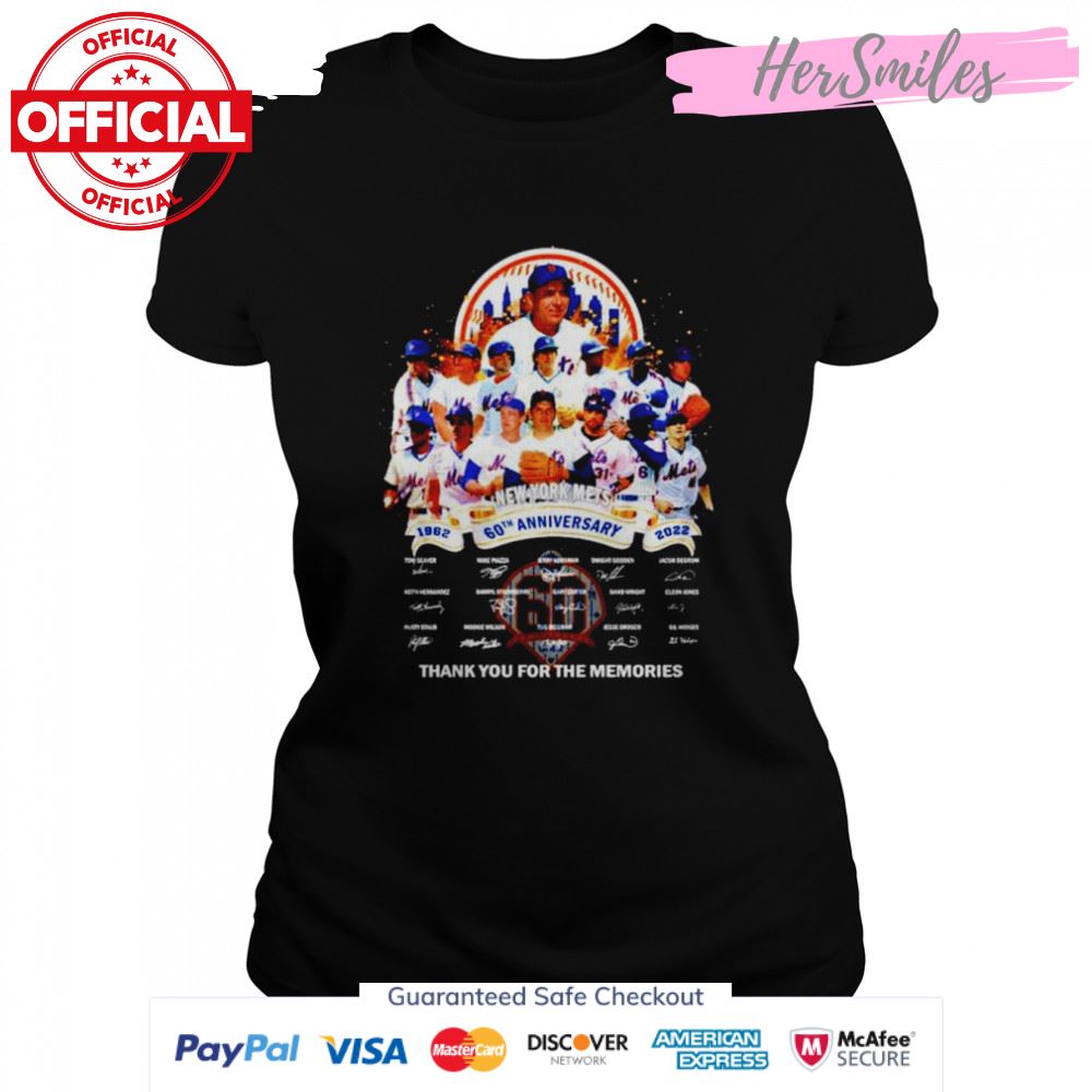 New York Mets 60th anniversary 1962 2022 thank you for the memories signatures unisex T-shirt