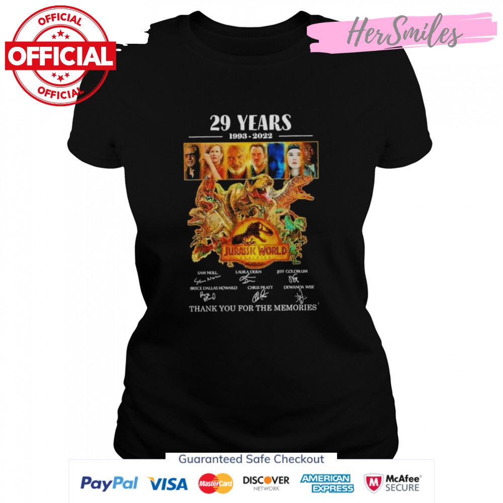 29 Years 1993-2022 Jurassic World Dominion Thank You For The Memories Signatures T-Shirt