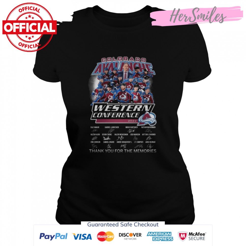 Colorado Avalanche NHL Western Conference 2022 Signatures Thank You For The Memories Shirt