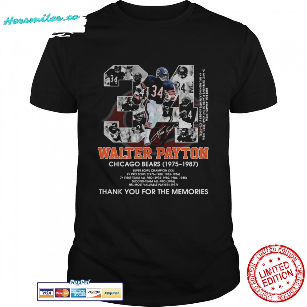 34 walter payton chicago bears thank you for the memories shirt