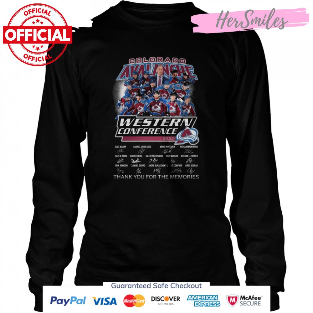 Colorado Avalanche NHL Western Conference 2022 Signatures Thank You For The Memories Shirt Colorado Avalanche NHL Western Conference 2022 Signatures Thank You For The Memories Shirt
