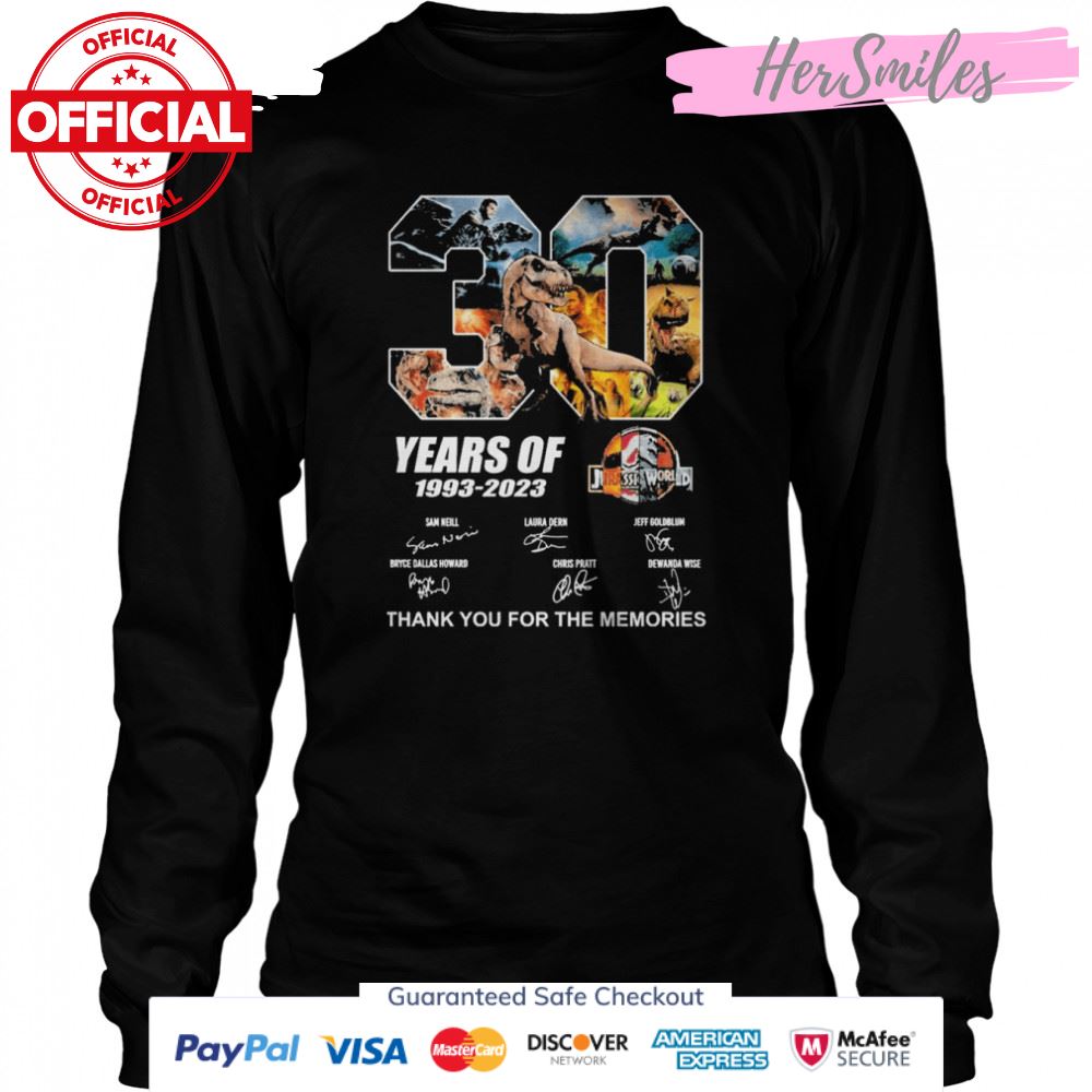 30 Years Of The Jurassic World 1993-2023 Signatures Thank You For The Memories Shirt 30 Years Of The Jurassic World 1993-2023 Signatures Thank You For The Memories Shirt