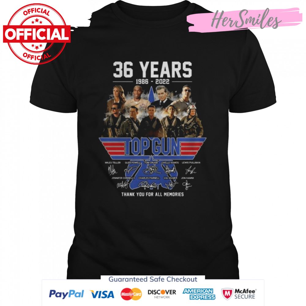 36 Years 1986 2022 Top Gun Signatures Thank You For All Memories Shirt