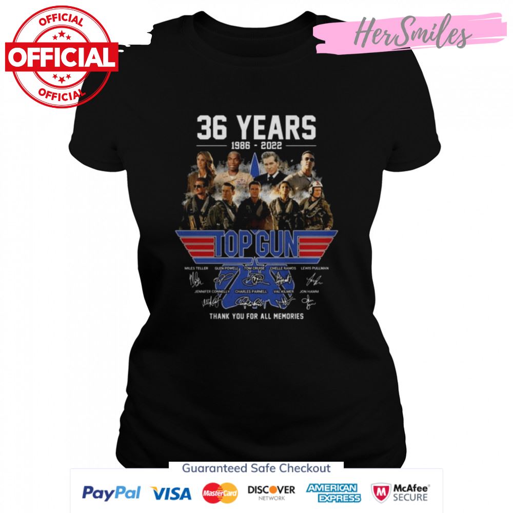 36 Years 1986 2022 Top Gun Signatures Thank You For All Memories Shirt