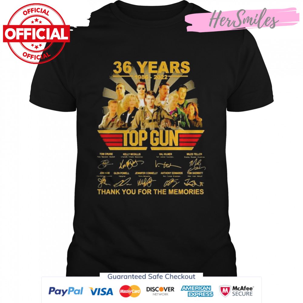36 years 1986 2022 Top Gun Tom Cruise and Kelly Mcgillis Val Kilmer signatures shirt