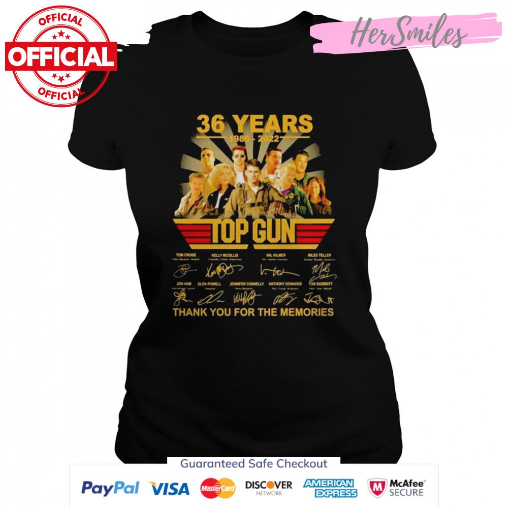 36 years 1986 2022 Top Gun Tom Cruise and Kelly Mcgillis Val Kilmer signatures shirt