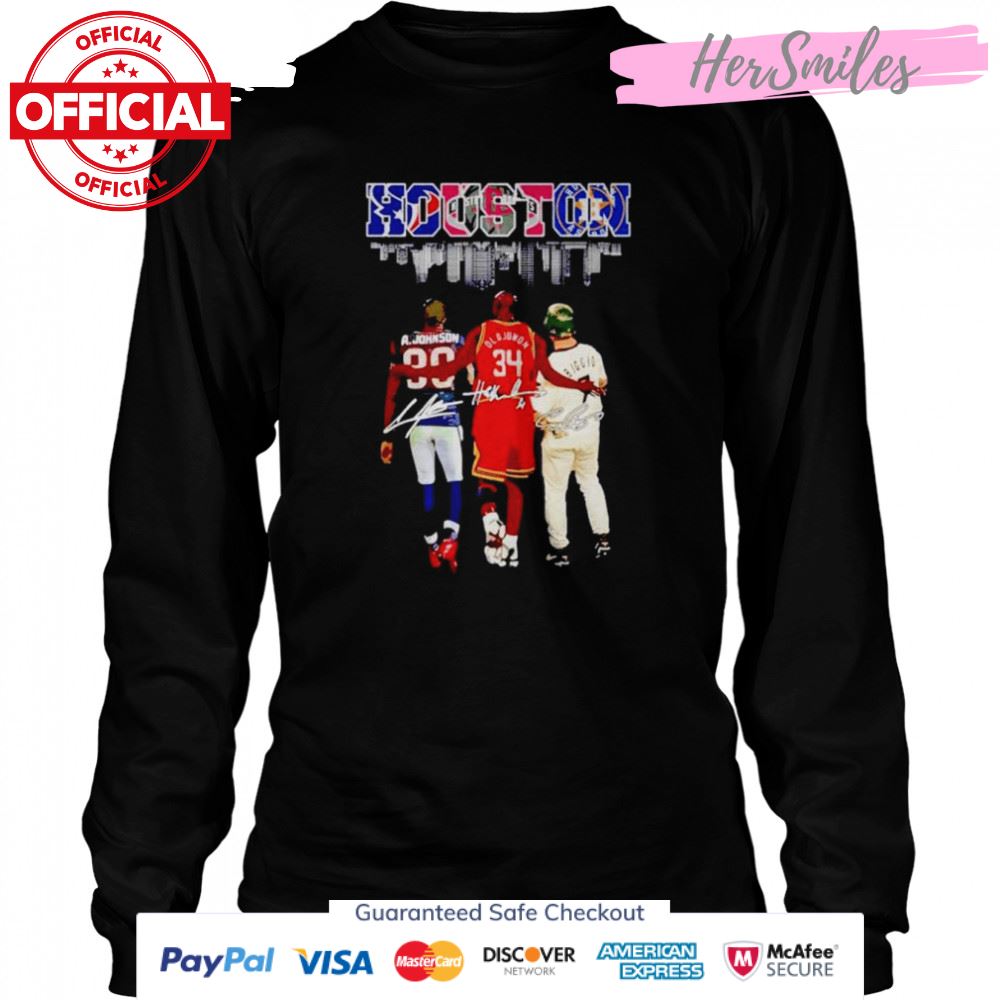 Houston Sports Teams A Johnson Olajuwon Biggie Signatures shirt Houston Sports Teams A Johnson Olajuwon Biggie Signatures shirt