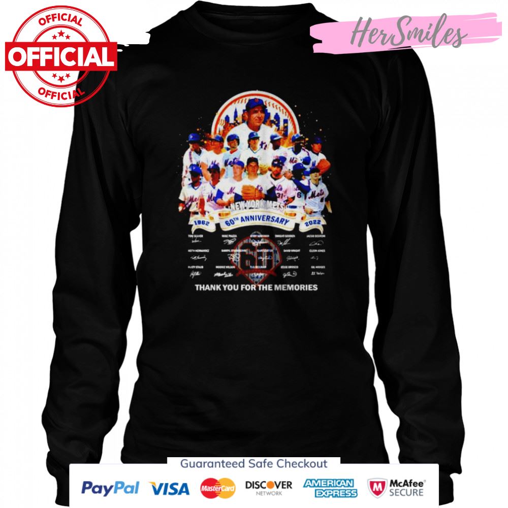 New York Mets 60th anniversary 1962 2022 thank you for the memories signatures unisex T-shirt New York Mets 60th anniversary 1962 2022 thank you for the memories signatures unisex T-shirt