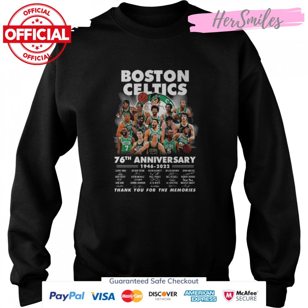 76th Anniversary Of Boston Celtics 1946 2022 Signatures Thank You For The Memories Shirt 76th Anniversary Of Boston Celtics 1946 2022 Signatures Thank You For The Memories Shirt