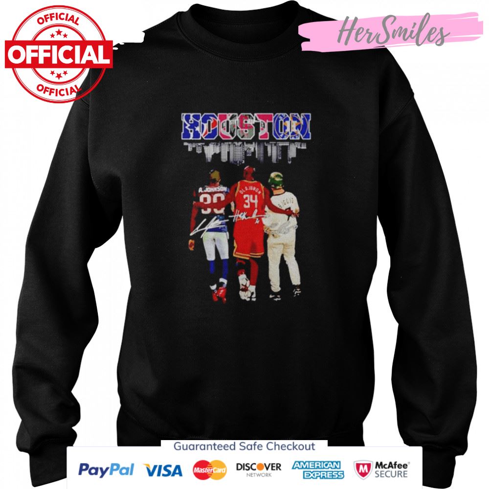 Houston Sports Teams A Johnson Olajuwon Biggie Signatures shirt Houston Sports Teams A Johnson Olajuwon Biggie Signatures shirt
