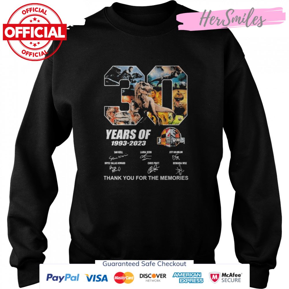 30 Years Of The Jurassic World 1993-2023 Signatures Thank You For The Memories Shirt 30 Years Of The Jurassic World 1993-2023 Signatures Thank You For The Memories Shirt