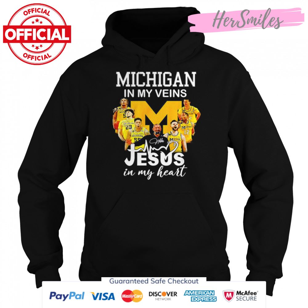 Michigan In My Veins Jesus In My Heart Signatures T-Shirt Michigan In My Veins Jesus In My Heart Signatures T-Shirt