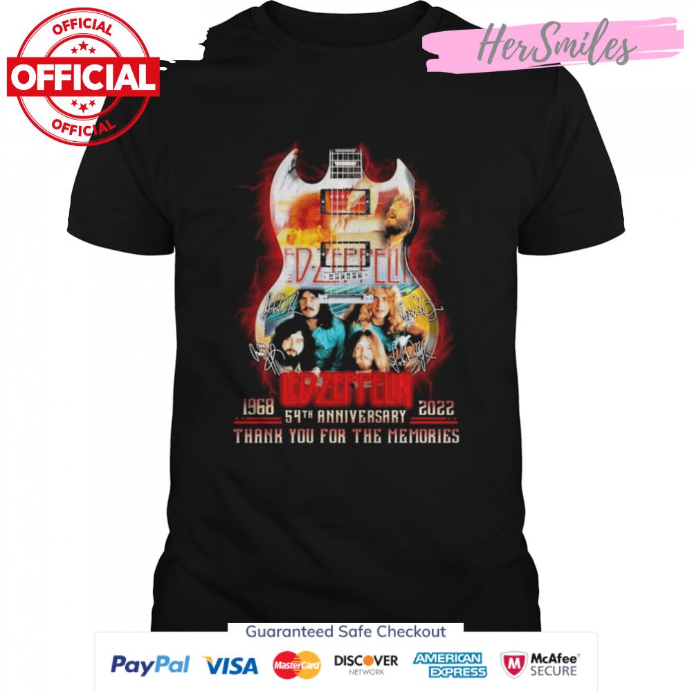 54th Anniversary 1968-2022 Guitar Led-zeppelin Signatures Thank You For The Memories Shirt