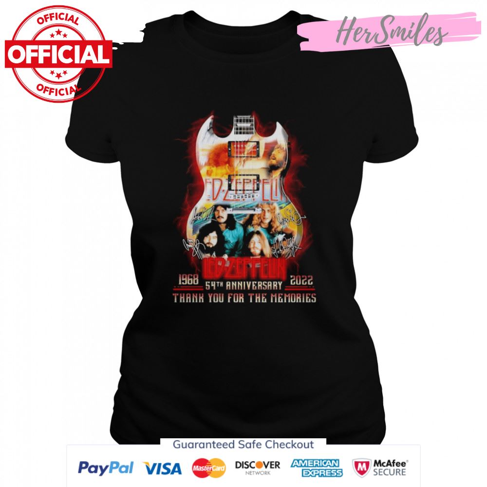 54th Anniversary 1968-2022 Guitar Led-zeppelin Signatures Thank You For The Memories Shirt