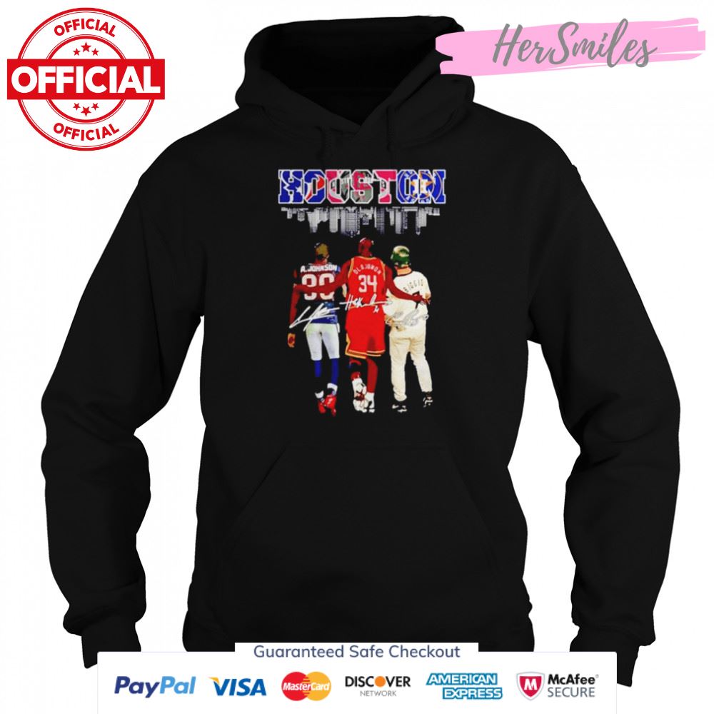 Houston Sports Teams A Johnson Olajuwon Biggie Signatures shirt Houston Sports Teams A Johnson Olajuwon Biggie Signatures shirt
