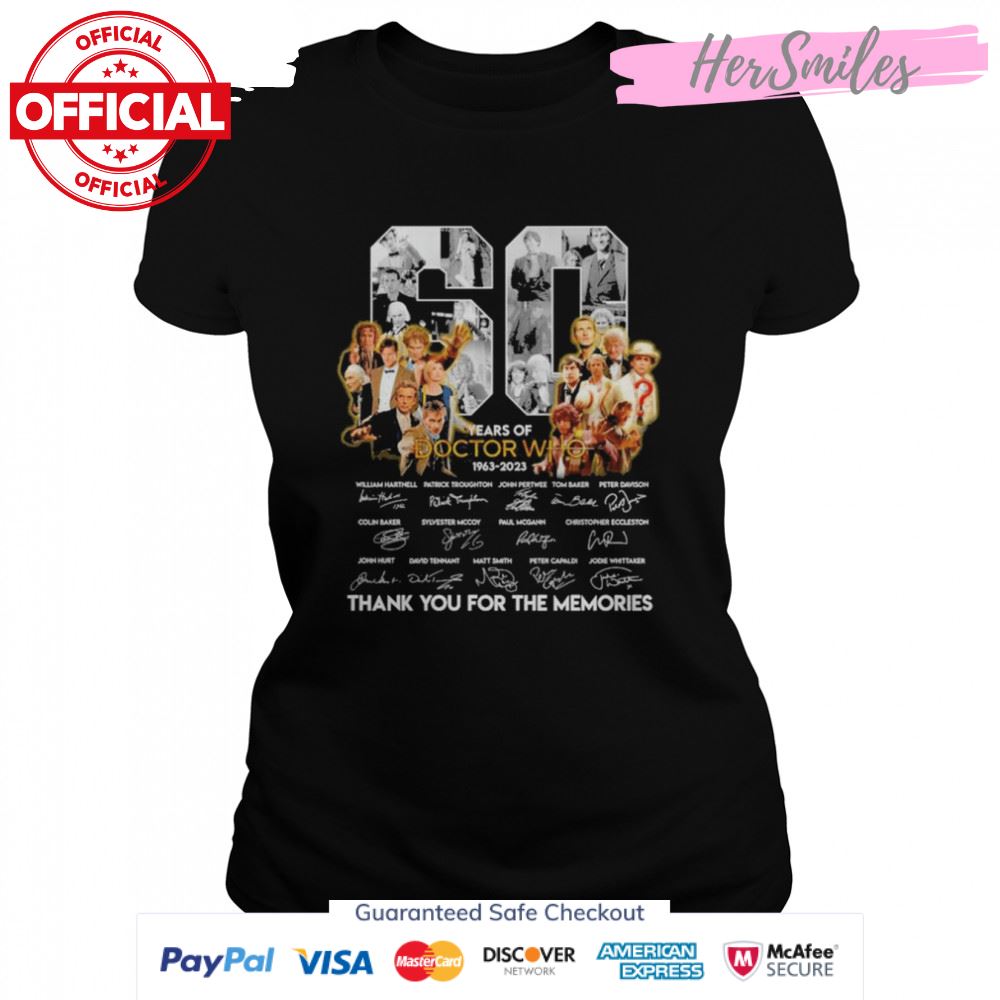 60 years of Doctor Who 1963 2023 signatures thank you for the memories signatures shirt