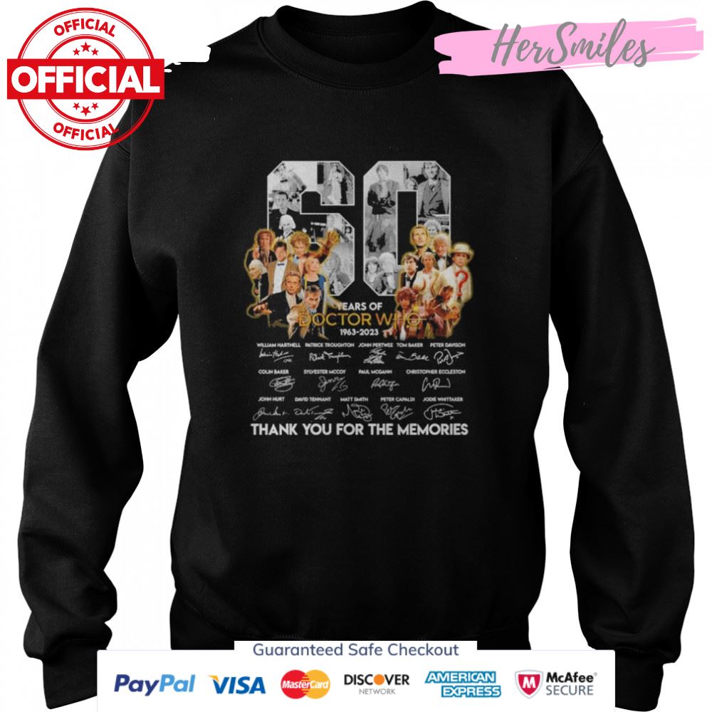 60 years of Doctor Who 1963 2023 signatures thank you for the memories signatures shirt 60 years of Doctor Who 1963 2023 signatures thank you for the memories signatures shirt