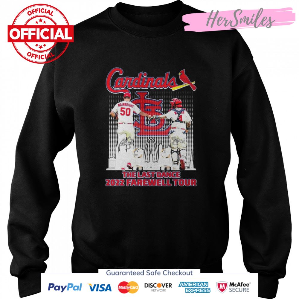 Adam Wainwright And Yadier Molina The Last Dance 2022 Farewell Tour Signatures T-Shirt Adam Wainwright And Yadier Molina The Last Dance 2022 Farewell Tour Signatures T-Shirt