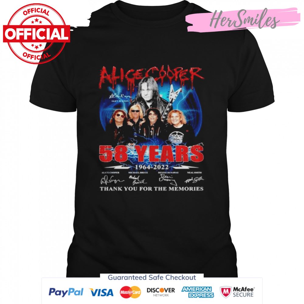 Alice Cooper 58 years 1964 2022 thank you for the memories signatures T-shirt