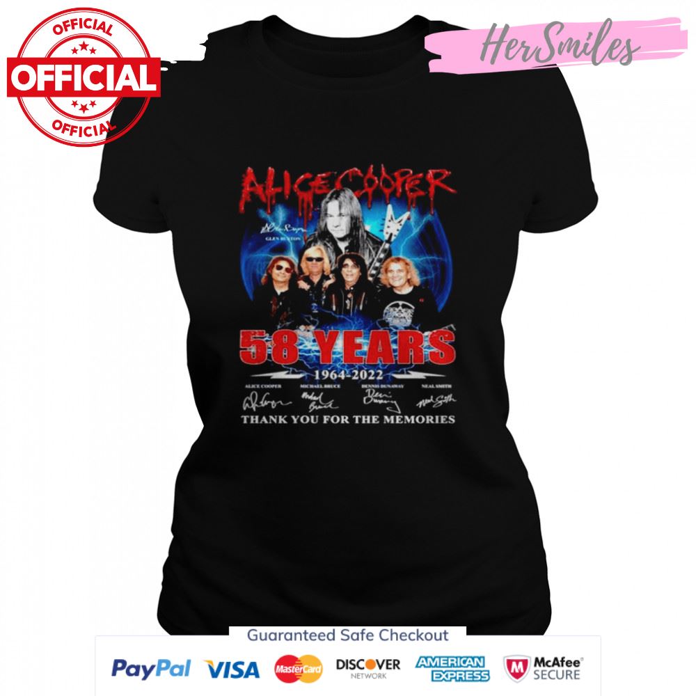 Alice Cooper 58 years 1964 2022 thank you for the memories signatures T-shirt
