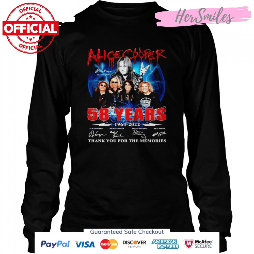 Alice Cooper 58 years 1964 2022 thank you for the memories signatures T-shirt Alice Cooper 58 years 1964 2022 thank you for the memories signatures T-shirt