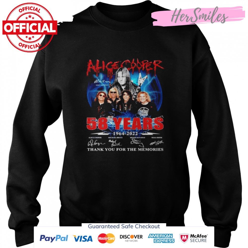 Alice Cooper 58 years 1964 2022 thank you for the memories signatures T-shirt Alice Cooper 58 years 1964 2022 thank you for the memories signatures T-shirt
