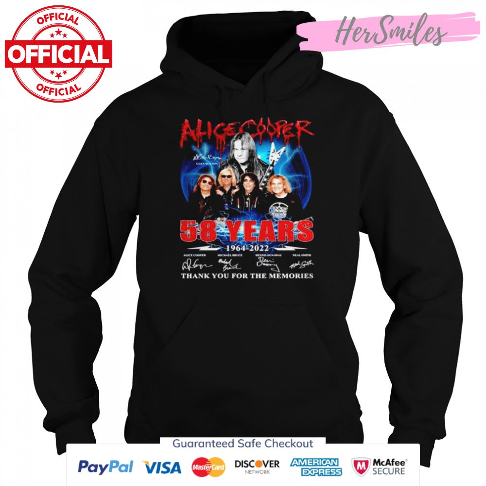 Alice Cooper 58 years 1964 2022 thank you for the memories signatures T-shirt Alice Cooper 58 years 1964 2022 thank you for the memories signatures T-shirt