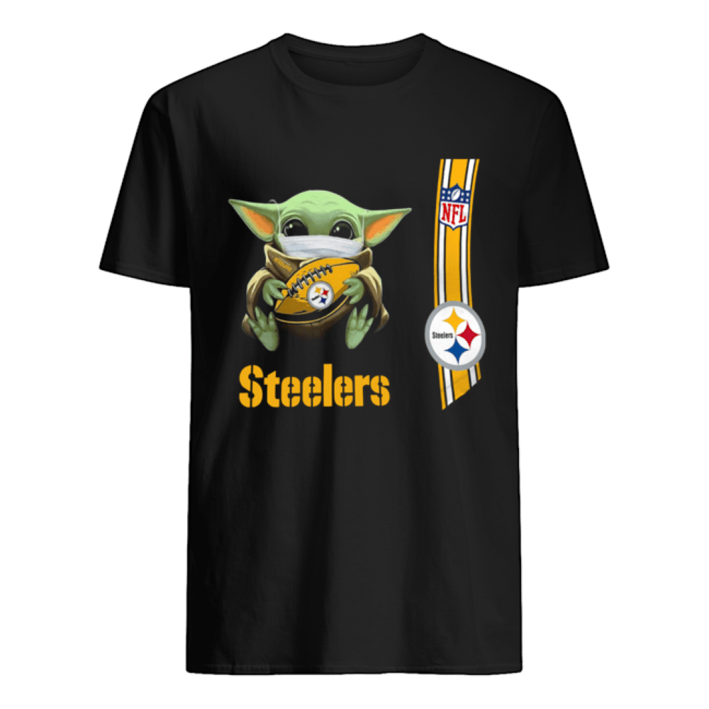 Baby yoda mask hug Pittsburgh Steelers ball NFL shirt