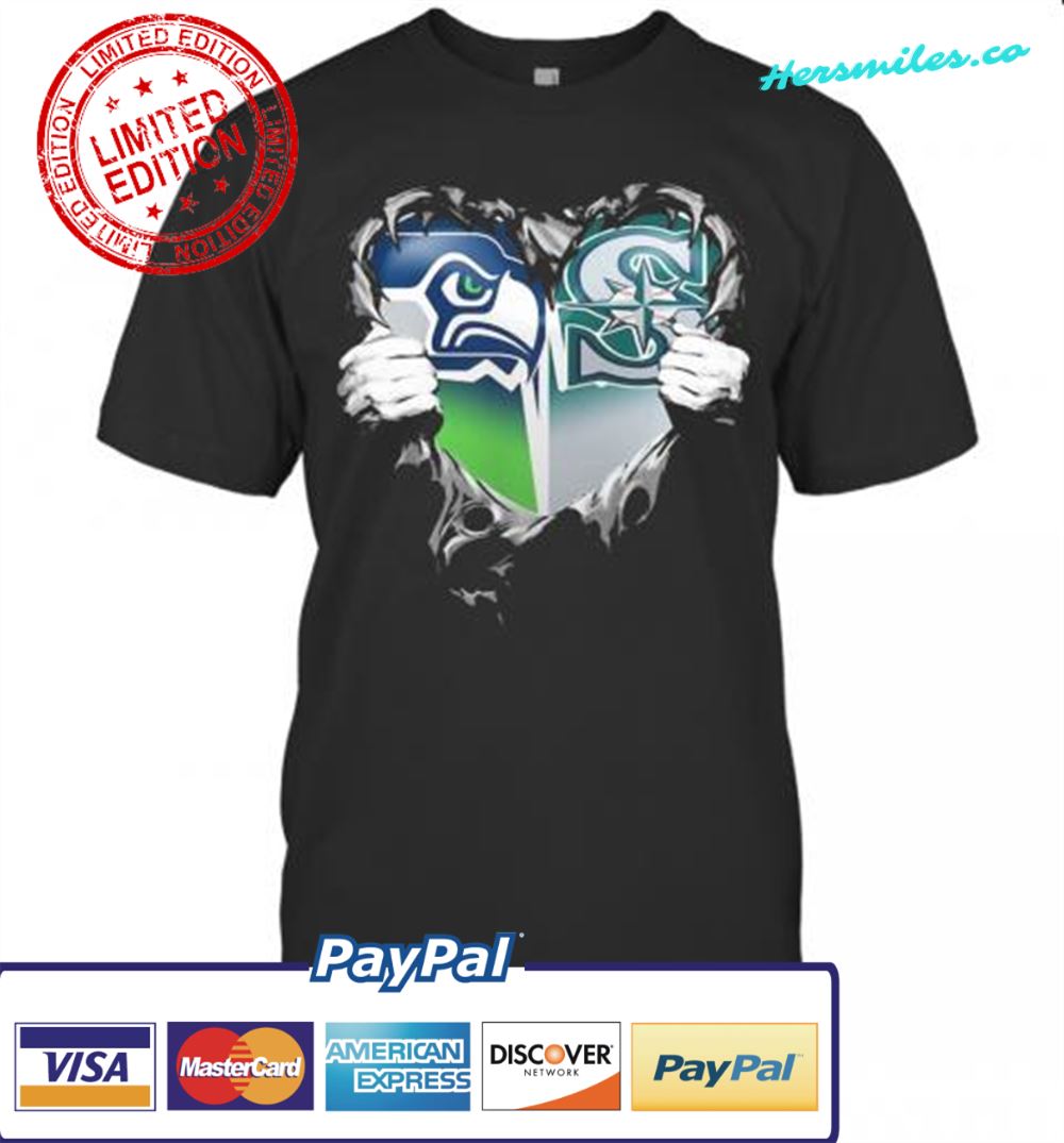 Blood Inside Seattle Seahawks And Seattle Mariners Heart T-Shirt