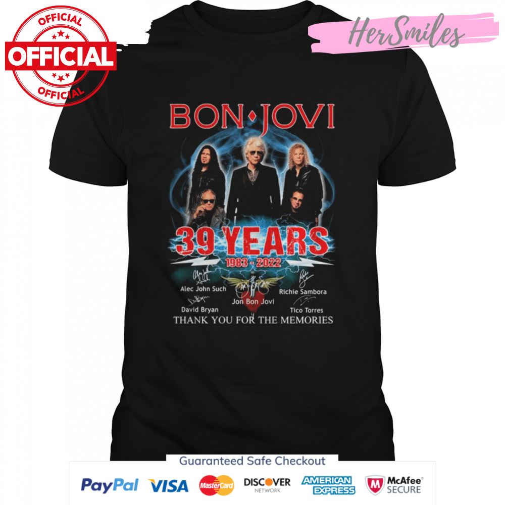 Bon Jovi 39 Years 1983 2022 Signatures Thank You For The Memories Shirt