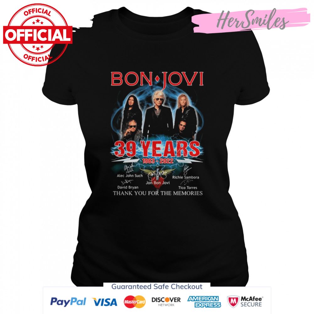Bon Jovi 39 Years 1983 2022 Signatures Thank You For The Memories Shirt