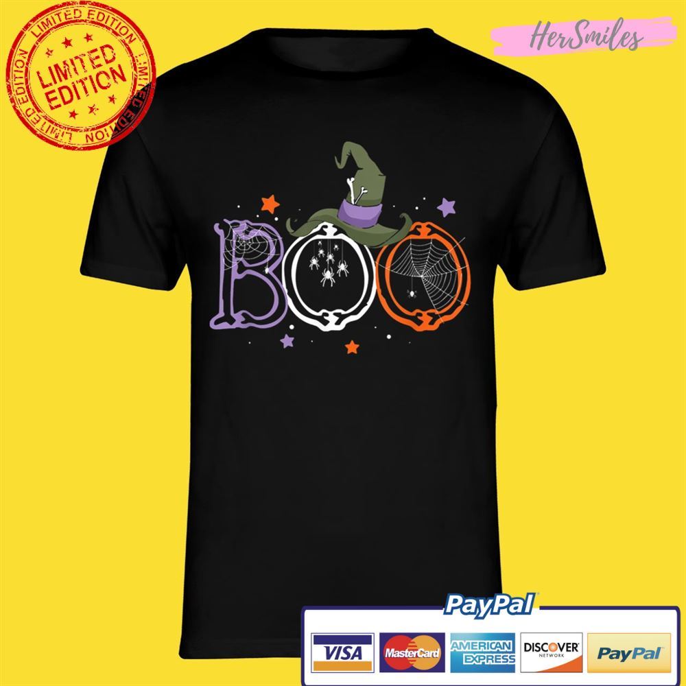 Boo Halloween With Spiders And Witch Hat Funny Halloween Gag Unisex T-Shirt